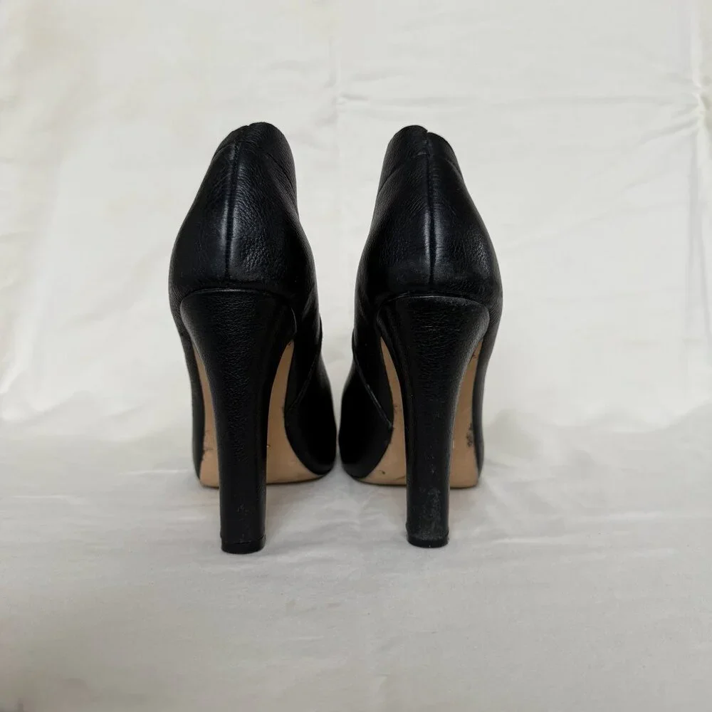 Matiko Betty Black Leather Elevated Side Slip On Peep Toe Bootie Pump Size 7 - Picture 8 of 12